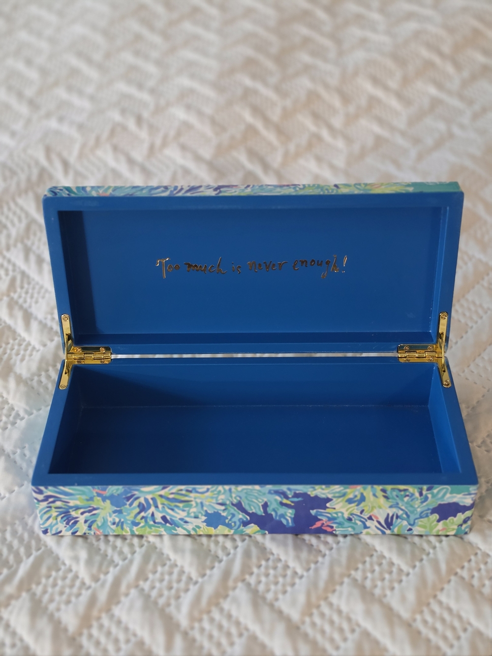 Lilly Pulitzer Blue Floral Jewelry Storage Box with Gold Accents